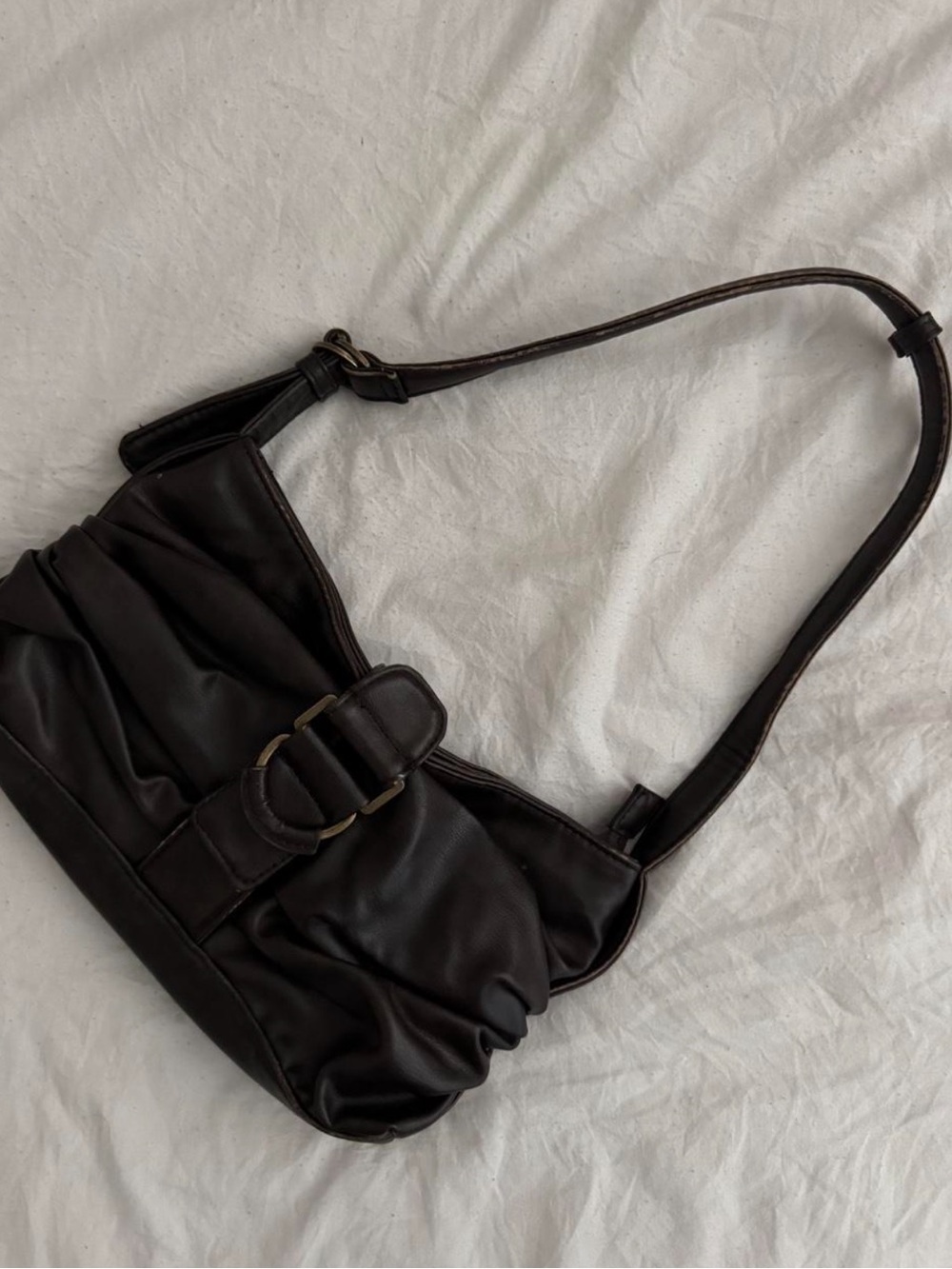 Classic Zara Brown Leather Shoulder Bag with Buckle Detail